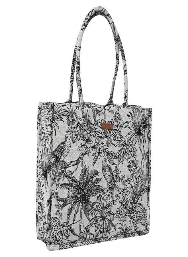 ENSAC Cotton Jacquard Tote Bag for Women, Stylish Handbag for women with Zip Closure | Fit for Office Bag, College, Travel Use | Handcrafted in India - Image 1